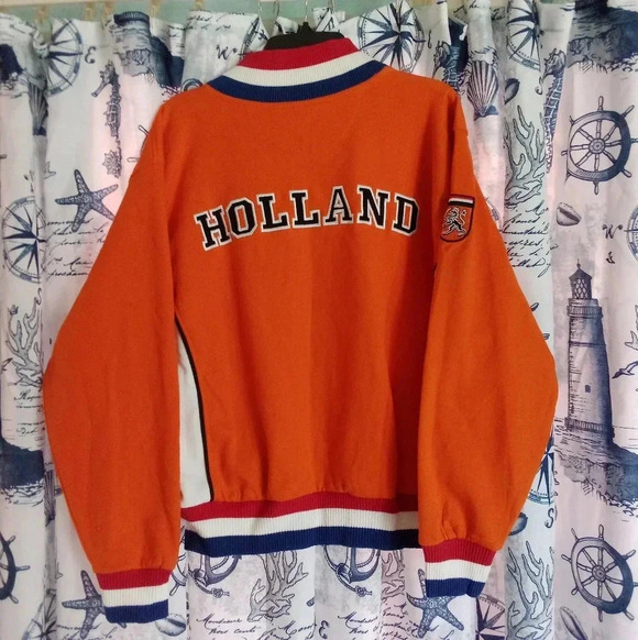 Vintage Holland Zip Up Varsity Jacket Orange Blue White Size Medium - Picture 7 of 8